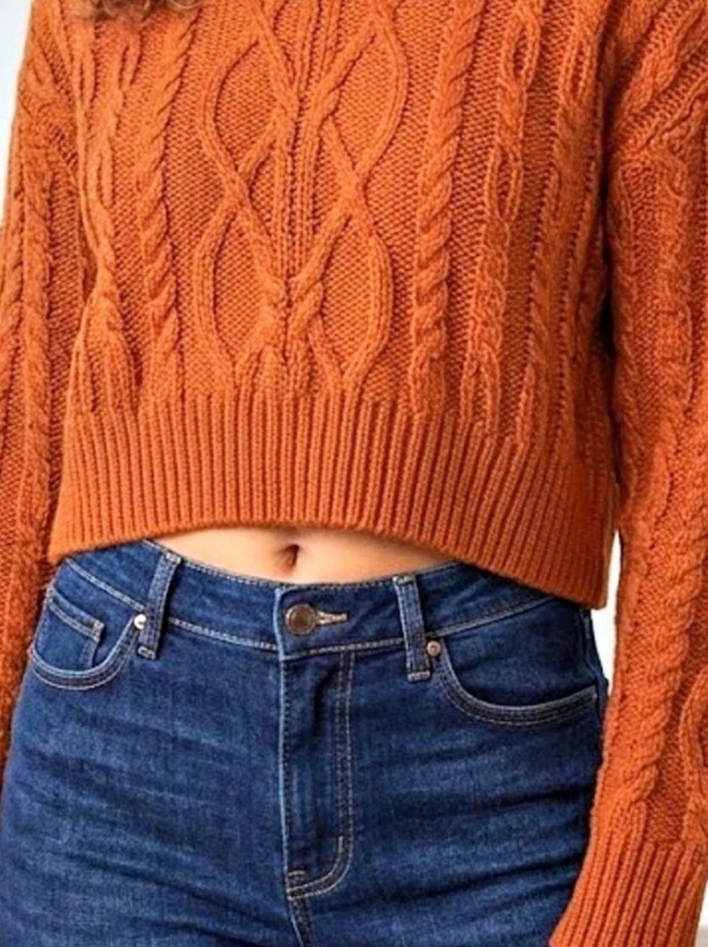 Cable Knit Turtleneck Sweater in Orange Like New